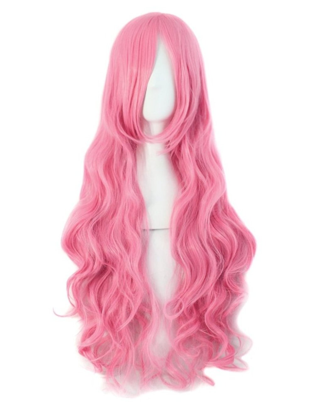 Women's Dark Pink 32 Inch Long Hair Spiral Curly Cosplay Wigs With Side Bangs